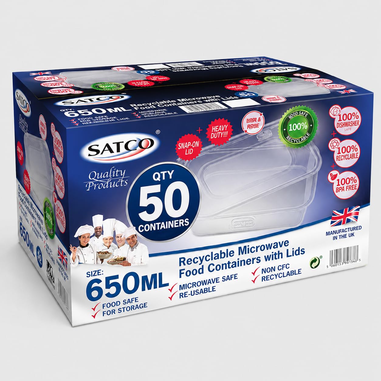 MARENT Satco 50 x Microwave Plastic Food Takeaway Heavy Duty Containers with Lids 500ml 650ml 750ml 1000ml Classic Disposables (650ml) โ image 1