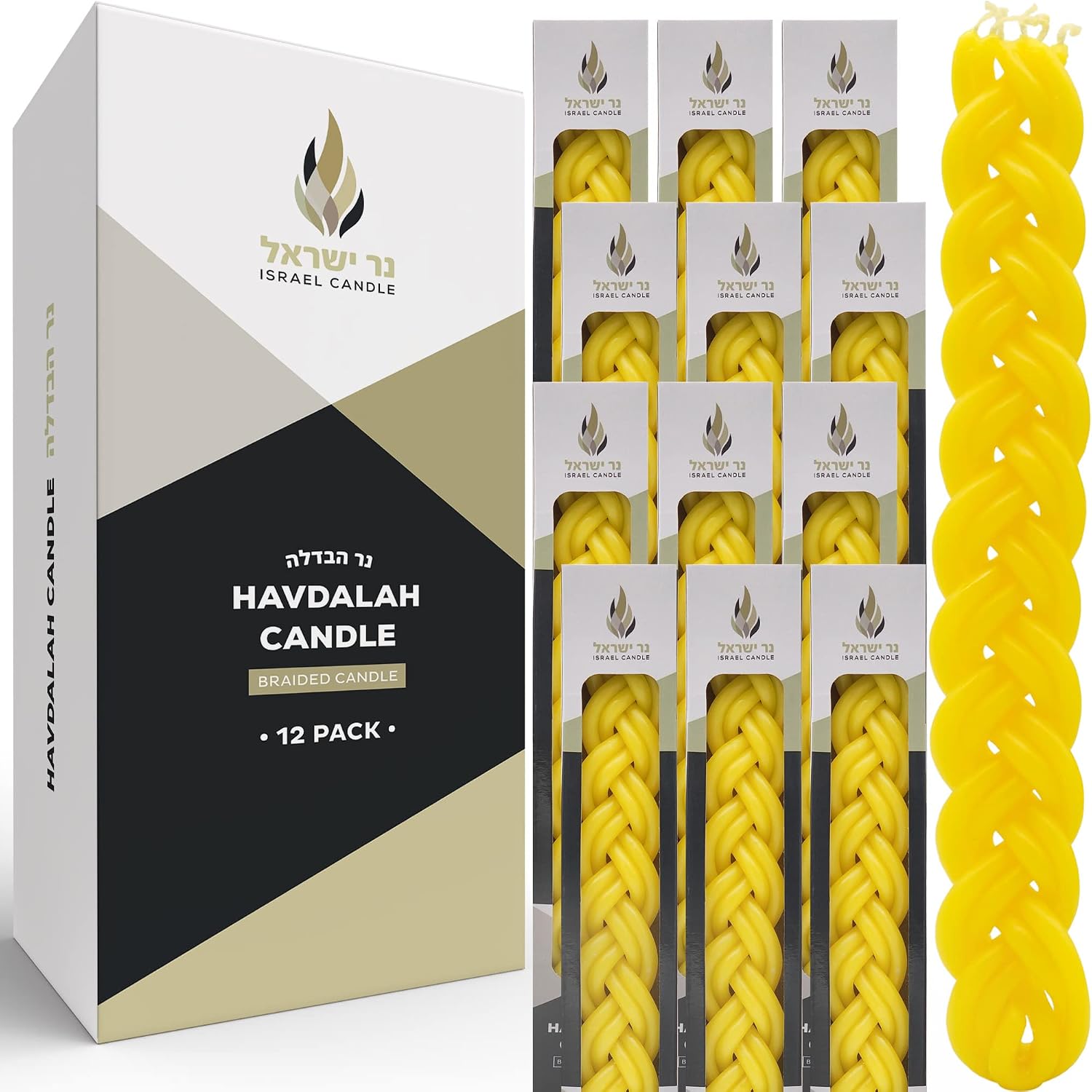 The Dreidel Company 6-Count Havdalah Candle Handcrafted Yellow Wax, Shabbat Candle, Shabbat Judaica-Gift