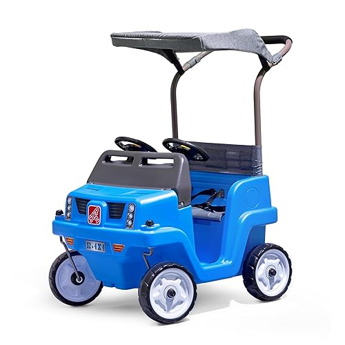 Step2 SidebySide Push Around SUV, 2Seater Kids Push Car with Seat Belts, Dual Steering Wheels and Horns, Adjustable Canopy, Ages 18 months5 years, Max 100 lbs., Durable Plastic, Blue