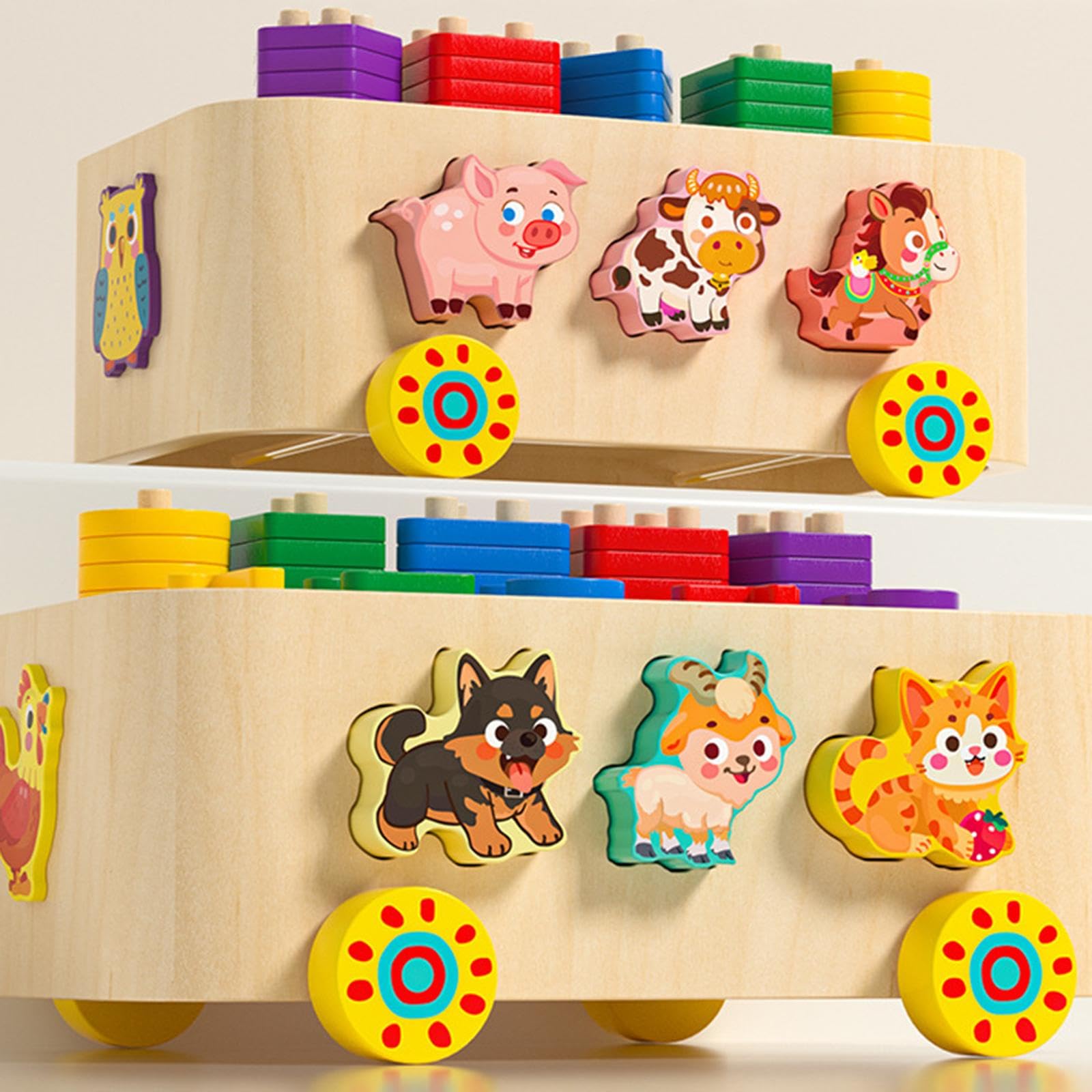 Blocchi Da Costruzione, Animali, Auto, Sviluppo Sensoriale, Giocattolo Impilabile in Legno per Bambini