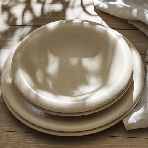Image of Porto by Stone Lain Aro 24-Piece Premium Kitchen & Dining Dinnerware Set Stoneware, Cream Matte, Crafted in Portugal, Dishwasher and Microwave Safe Scratch-Resistant Dish Set for 8