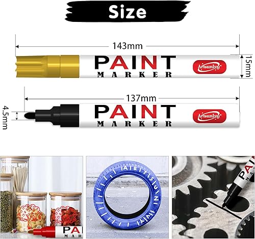 Miniatura 5 de Rotuladores permanentes dorados, blancos, negros, rojos, plateados, a base de aceite, de secado rápido, impermeables, para neumáticos, caucho,