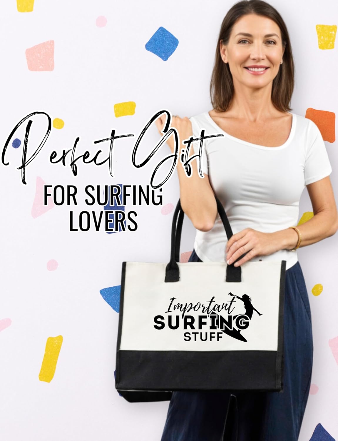 InnoBeta Surfing Accessories Gifts for Women, Surfing Gifts for Surfer Girl Surf Accessories Decor Gear Tote Bag with Top Zipper Closure and Shoulder Strap