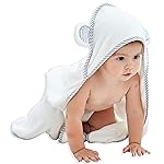 HIPHOP PANDA Hooded Towel - Rayon Made from Bamboo, Bath Towel with Bear Ears for Newborn, Babie, Toddler, Infant - Absorbent Large Baby Towel - White, 30 x 40 Inch