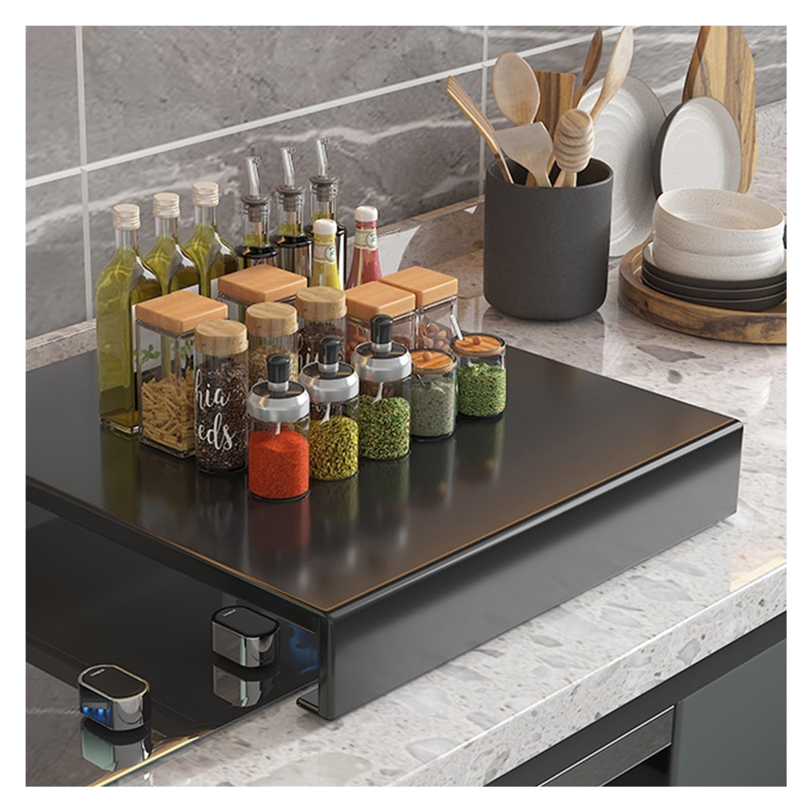 Couvercle plancha rectangulaire XXL acier 80x48x7cm pour cuisinière et camping-car