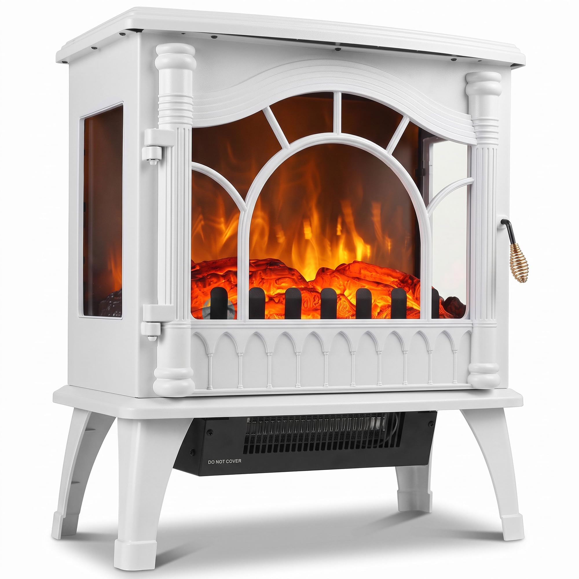 HOMCOM Electric Fireplace Stove Freestanding Log Burner, White | 1000W/2000W, 3-Sided Glass Electric Fire Fan Heater, Flame Effect, Adjustable Thermostat and Brightness, Overheat Protection