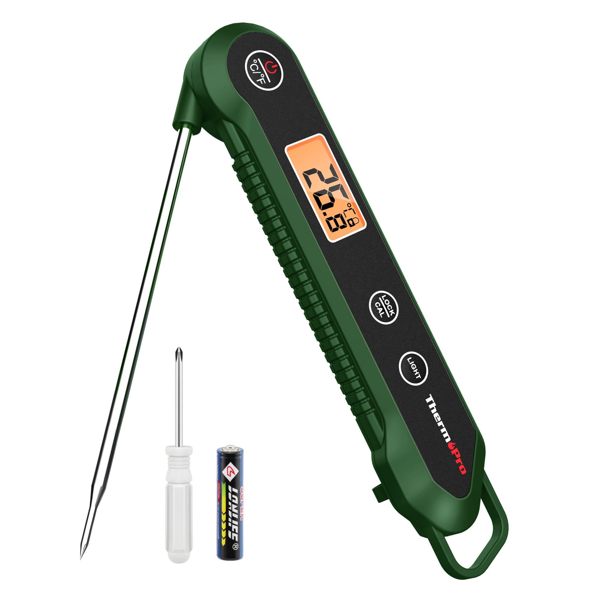ThermoPro Meat Thermometer, Food Thermometer Foldable Temperature Probe with Backlight/Calibration/Lock Fuction, Kitchen Digital Instant Read Use for Kitchen, BBQ, Camping & Gatherings, Olive Green