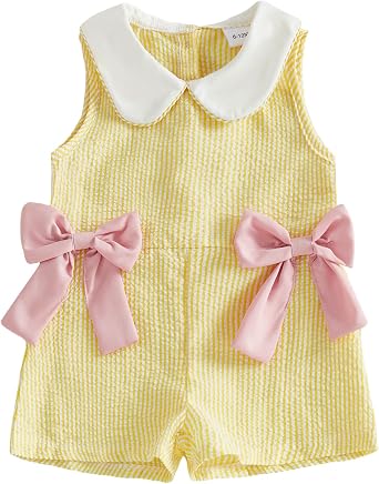 Toddler Baby Girl Summer Outfit Striped Jumpsuit Shorts Peter Pan Collar Sleeveless Overall Romper One Piece Clothes