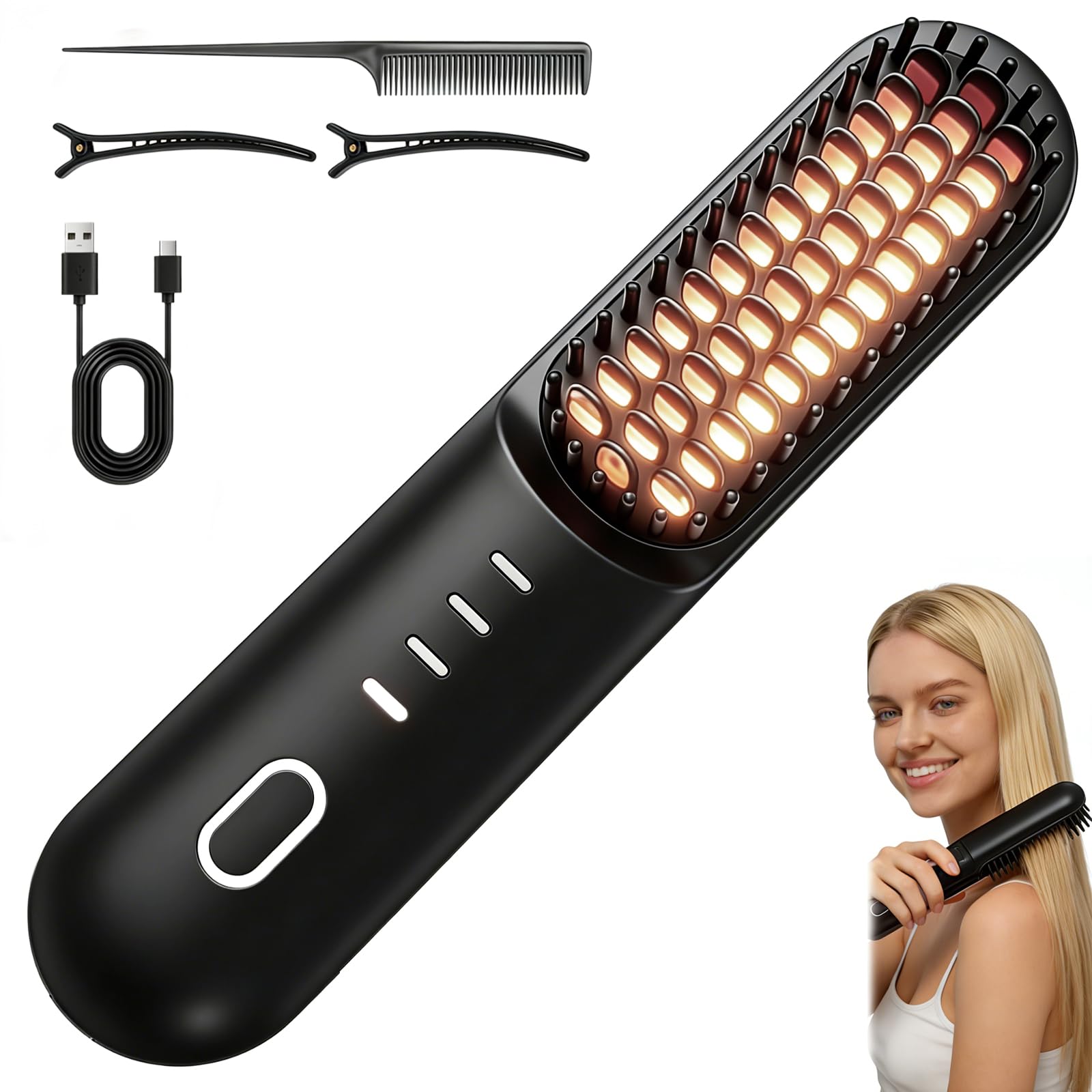 Photo 1 of **MISSING ACCESSORY PIECES/ DOESN'T HEAT UP VERY MUCH*** Go Brush Pro for Short Hair - 2026 Upgraded Cordless hair Straightening Brush, 4 Temperature Settings, Fast Heat, MCH Ceramic Care, 4000mAh Rechargeable Straightener for Frizz-Free Styling (black)