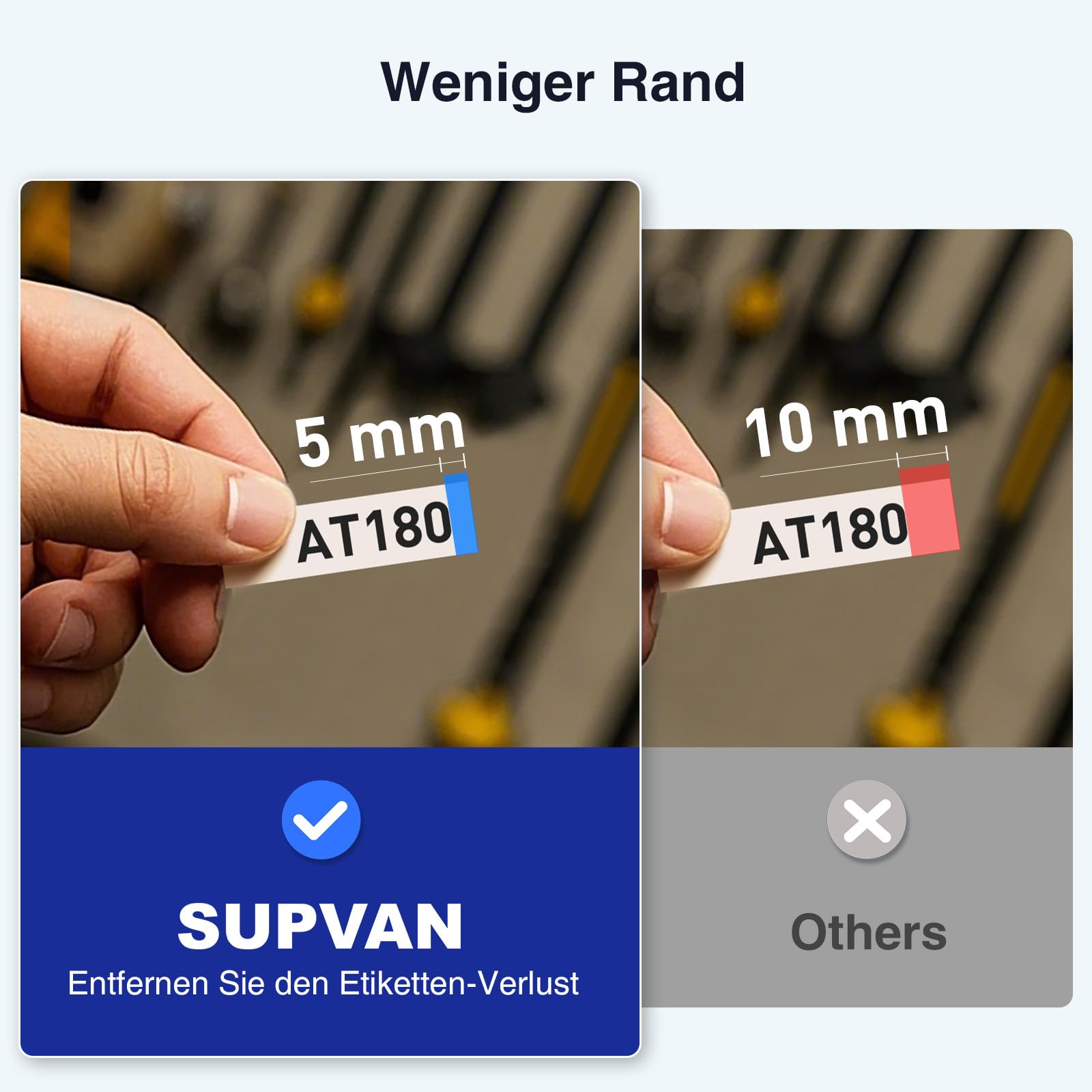 SUPVAN E11 Etikettendrucker, Deutsches Layout (QWERTZ) Tastatur,mit 2 Rollen Endlos- und 2 Rollen Festgröß-Etiketten, Geeignet für Schule, Büro & Zuhause, schwarz