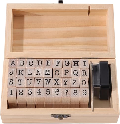 Miniatura 9 de Dedoot - Sello de goma, letras del alfabeto, 70 unidades, sellos del alfabeto para cerámica, números de madera vintage y símbolos de letra, mini