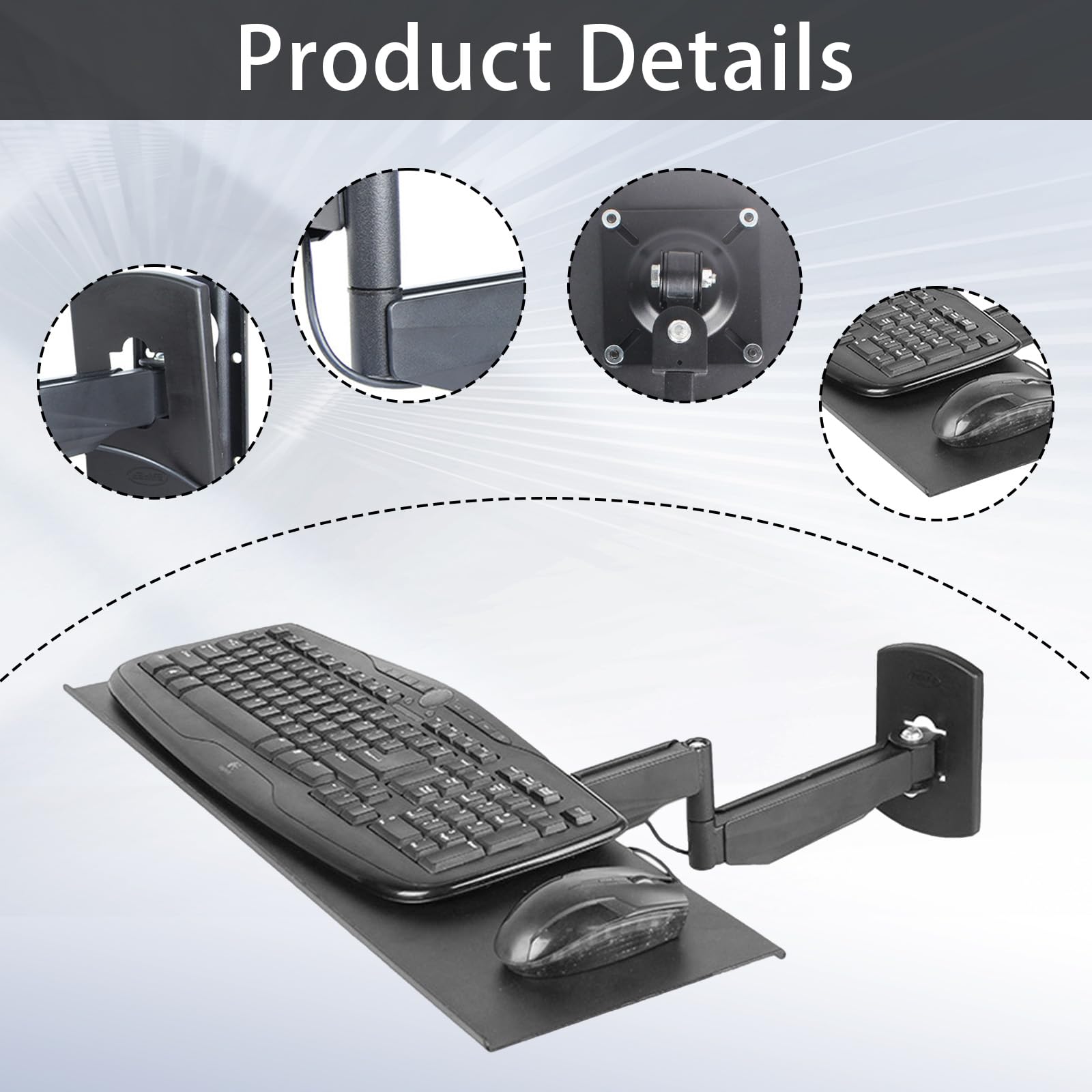 Support Clavier, Support Mural pour Plateau Pivotant et Pliable Transformation multidirectionnelle et Extensible pour Plateau de Clavier pour PC Bureau Domicile