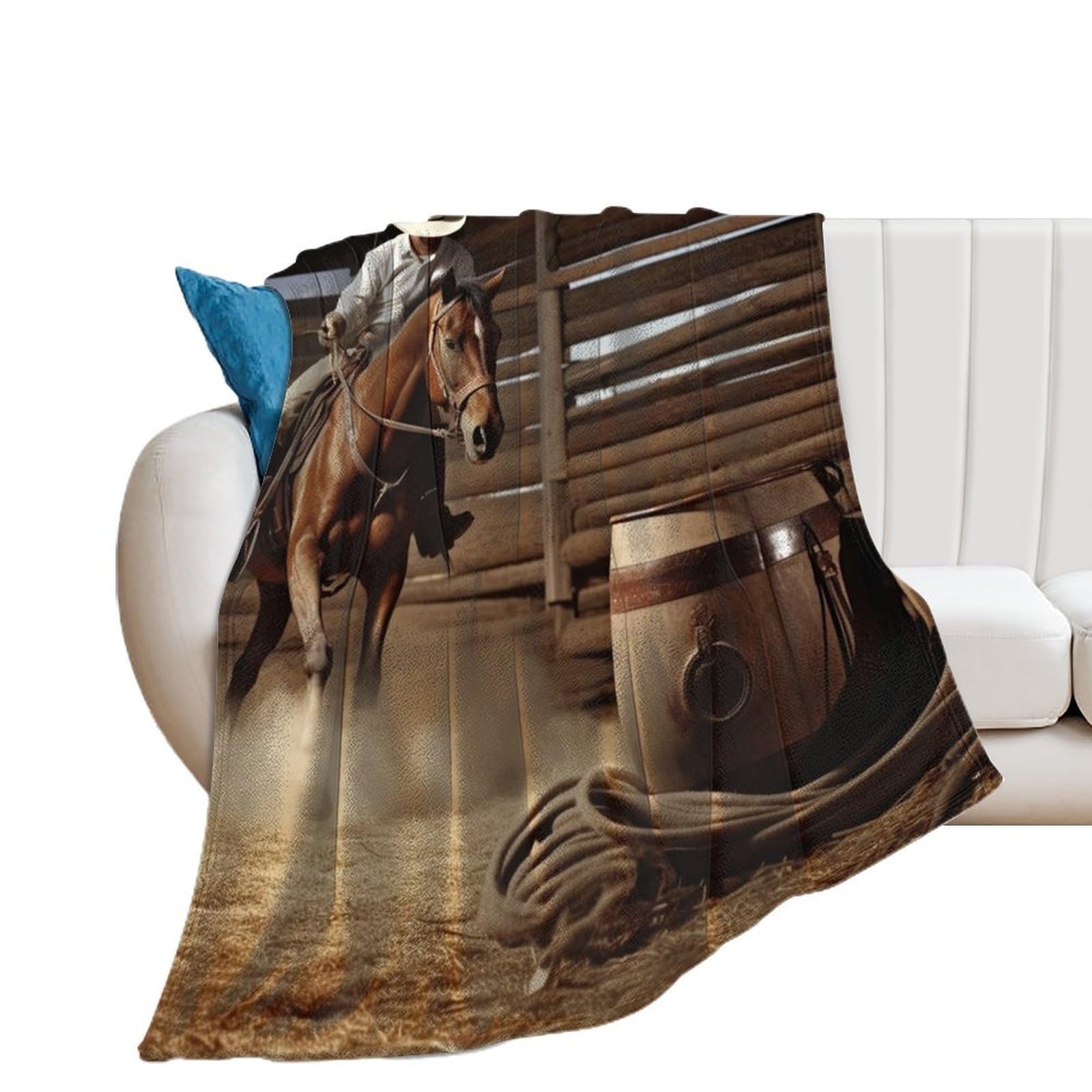 Couverture American West Rodeo en flanelle douce chaude pour lit et canapé 100x130 cm
