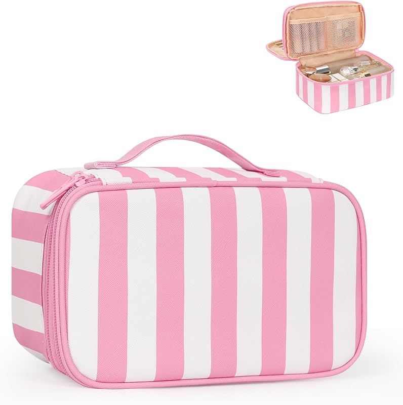 Relavel Necessaire de Maquiagem para Viagem com Compartimento para Pincéis, Estampa Listrada, 1 unidade