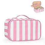 Relavel Travel Makeup Bag, Small Floral Cosmetic Bag with Makeup Brush Compartment, Portable Makeup Pouch for Women, Double Layer Makeup Organizer Bag Cute Toiletry Bag, Wide Strip