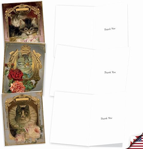 Miniatura 2 de The Best Card Company Juego de 10 tarjetas de agradecimiento surtidas de 4 x 5.12 pulgadas con sobres (10 diseños, 1 cada uno) marcos felinos