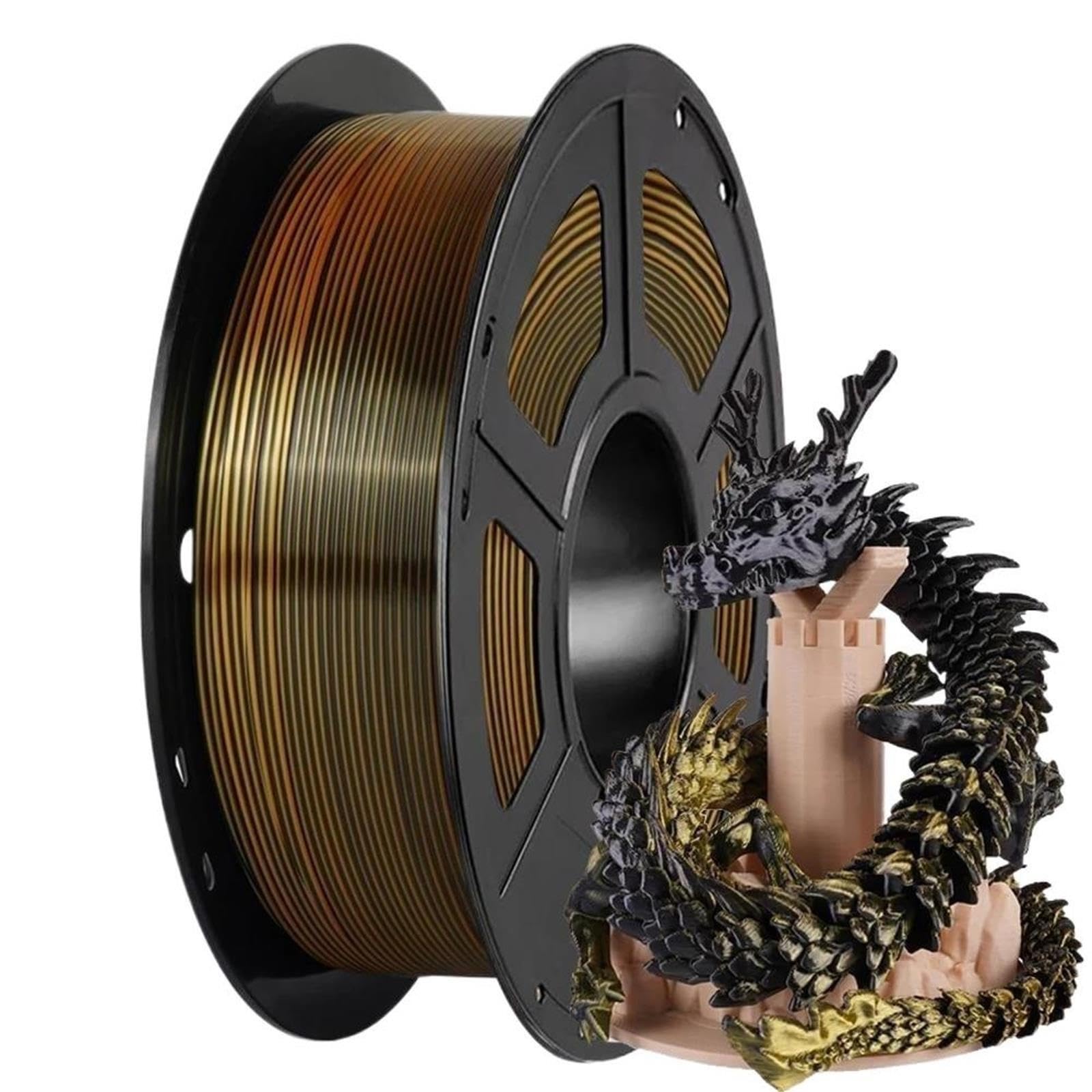 Zweifarbiges Schwarz-goldenes Seiden-PLA-3D-Druckerfilament, 1,75 Mm