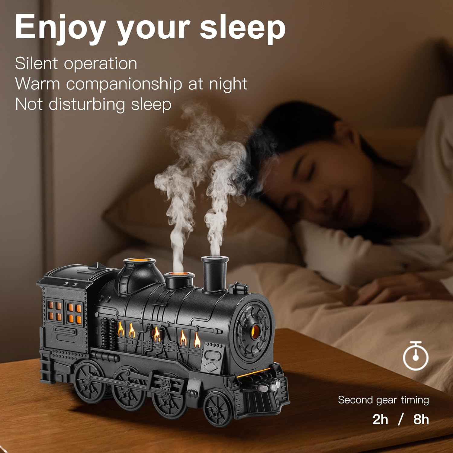 Essential Oil Diffuser Train Diffuser 300ml, Train Humidifier, Aromatherapy Diffuser Cool Mist Aromatherapy with 2 Light 2 Mist Mode Auto Shut-Off, Remote Included for Office Baby Home (Black)