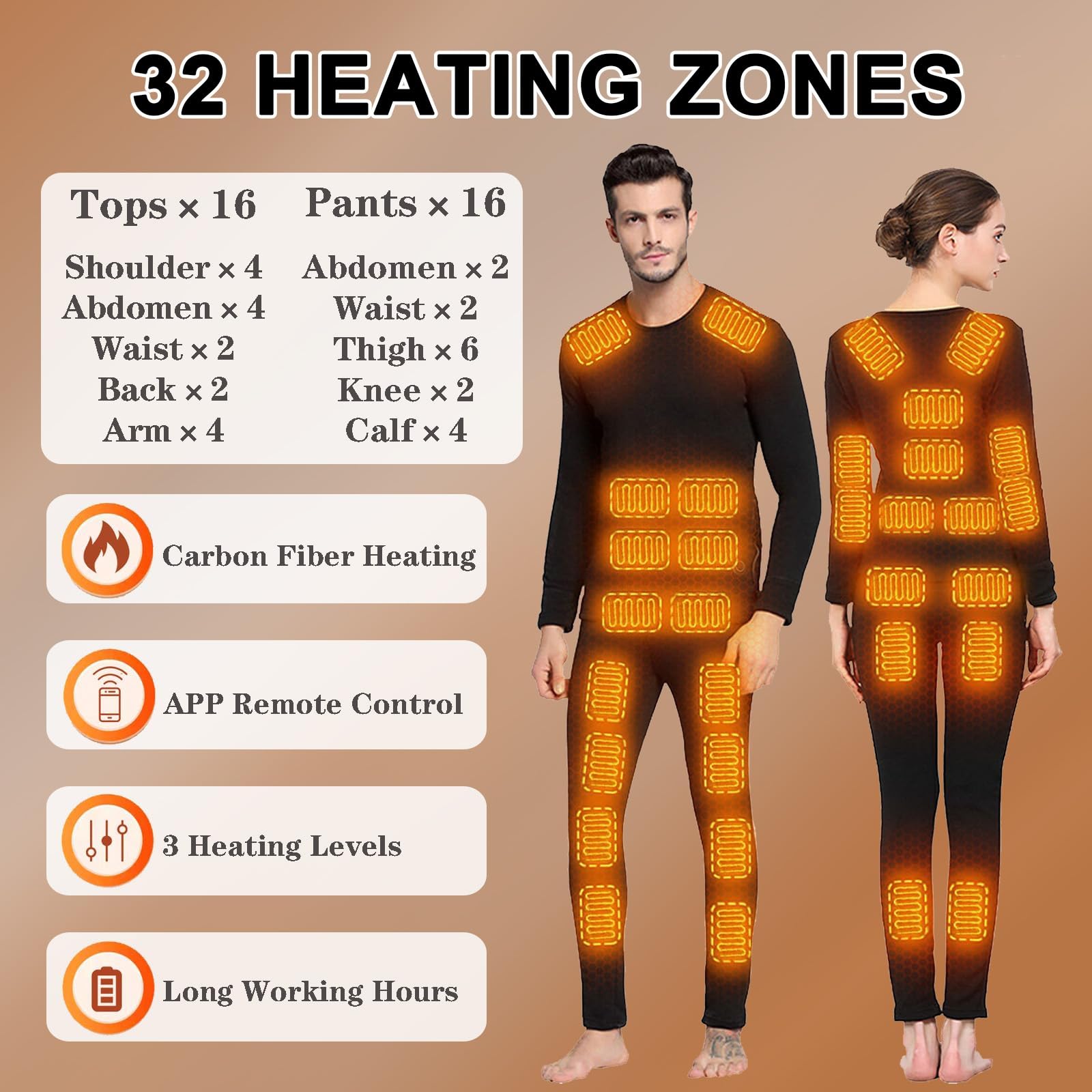 Ropa Interior Térmica Para Hombre, Camiseta Y Pantalón Térmicos De Invierno Con Calefacción En 32 Zonas, Control De Temperatura Mediante Aplicación Y Mando A Distancia(2XL)