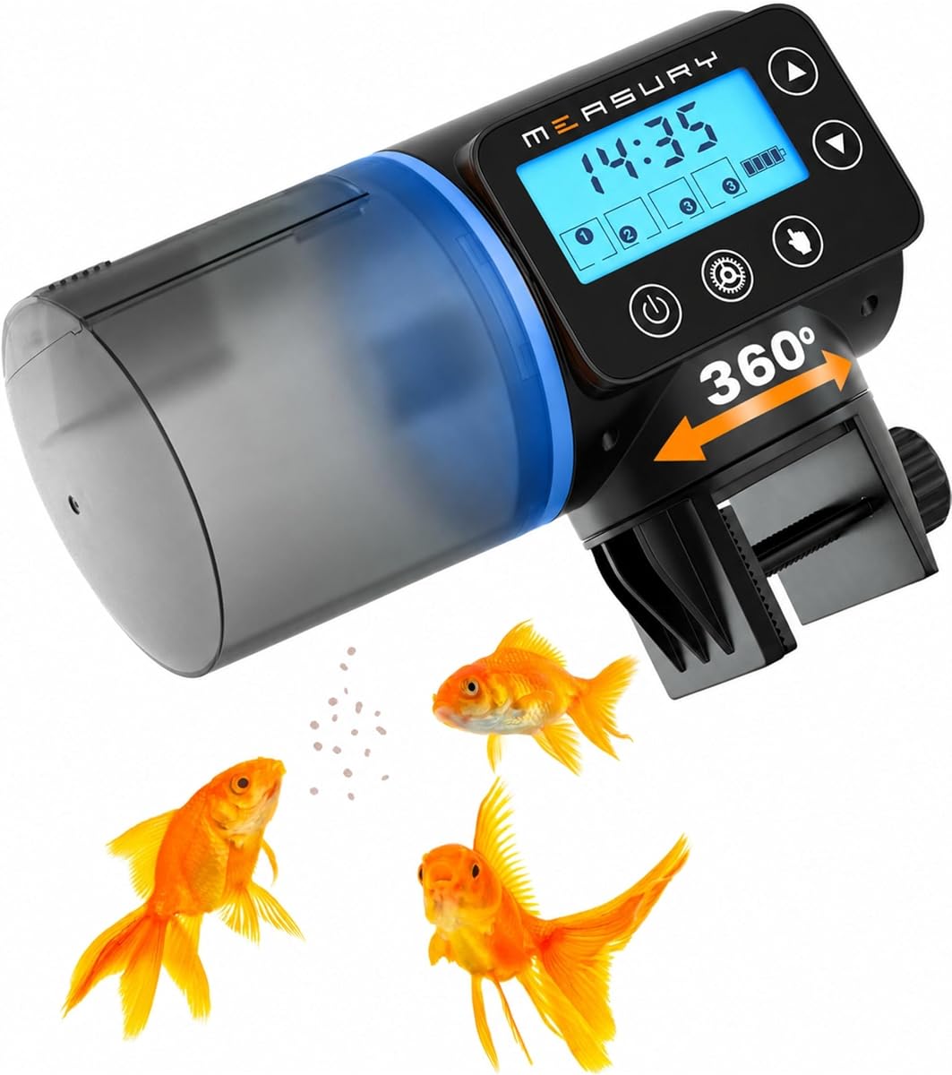 Measury Futterautomat Aquarium, Automatische Fischfütterung bis zu 4 Mal am Tag - Futterspender Fische, Fischfutterautomat