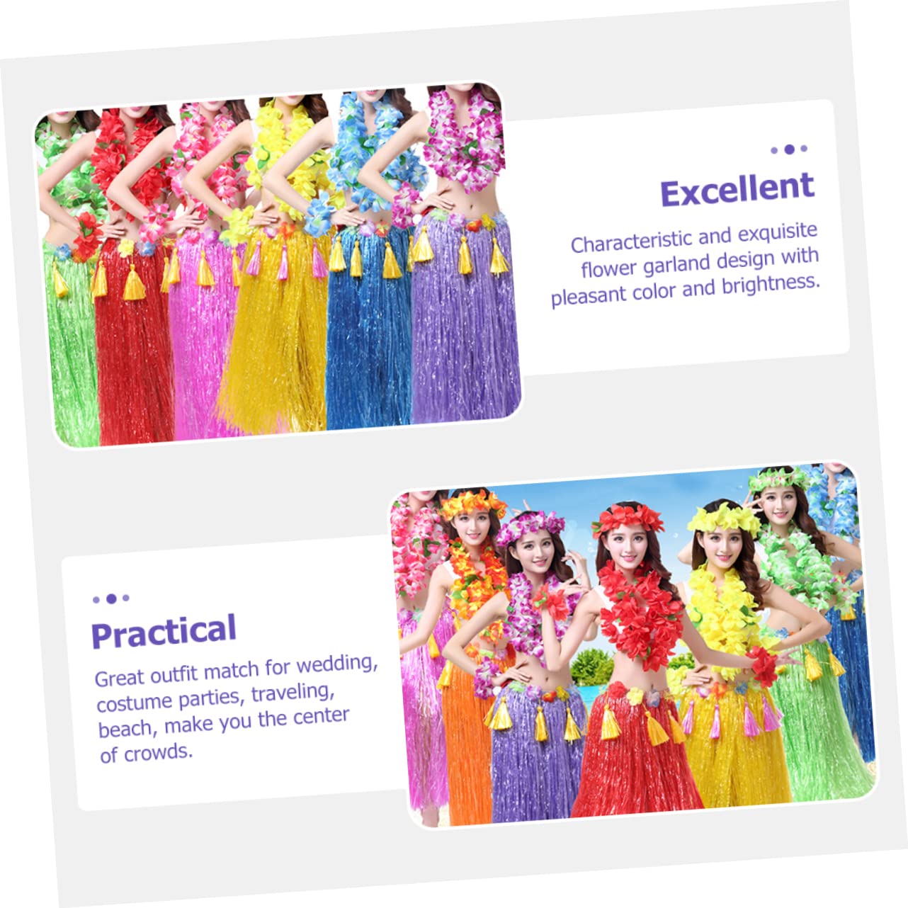 Healvian Juego de 8 Piezas Faldar de Hierba Gruesa Púrpura para Disfraz Hawaiano, Resistente y Decorativo Guirnalda Floral, Adecuado para Fiestas de Disfraces y Luau