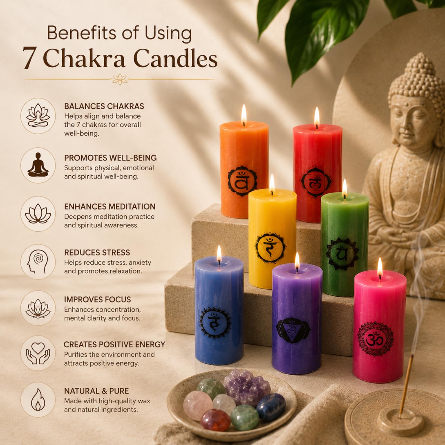 7 Chakra Pillar Candles - Reiki Energy Healing Decor -2 7 Chakra Pillar Candles - Reiki Energy Healing Decor -2