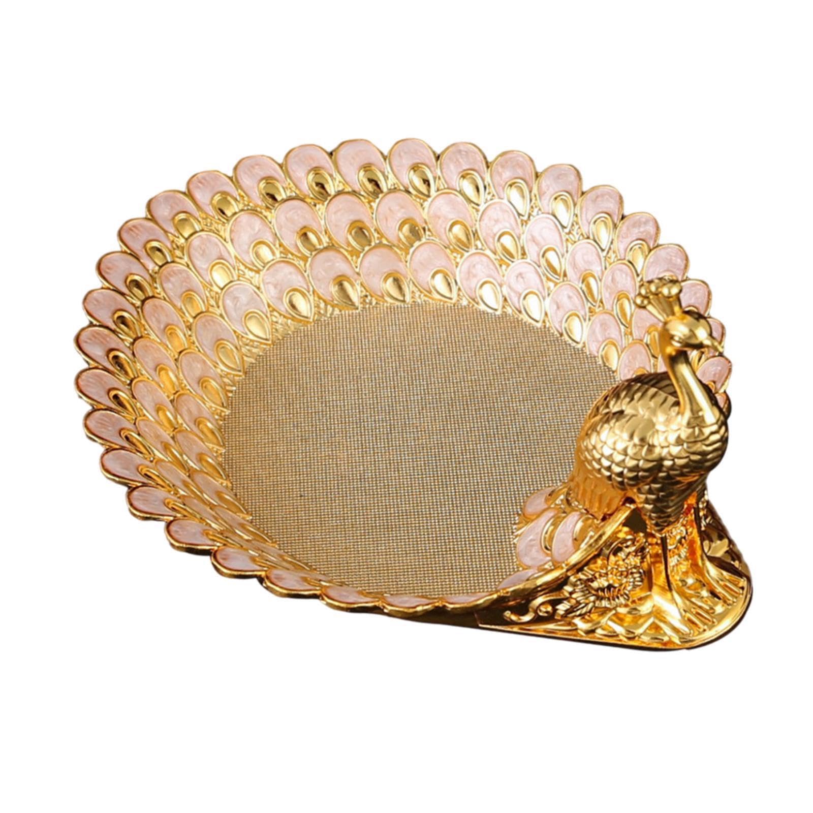 AMSLSIU Versatile Snack Plate Cosmetic Tray Organizer For Candies Chocolate Nuts And Perfumes In Elegant Settings Peacock Dish Snack Plate Cosmetic Tray Fruit, Gold, 20x16.5x10.8cm