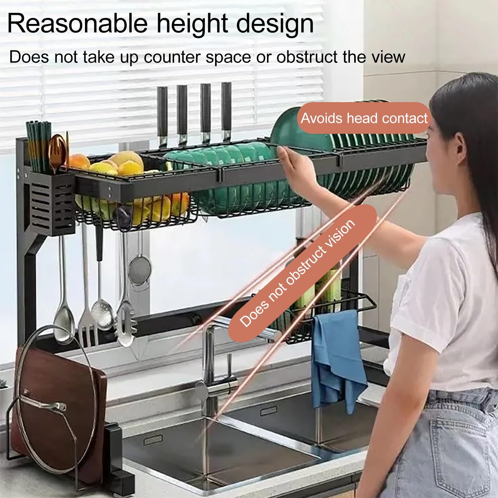 Escurridor de platos multifunción con soporte para utensilios para organizar la cocina, sostiene platos, vasos, cuencos, cubiertos
