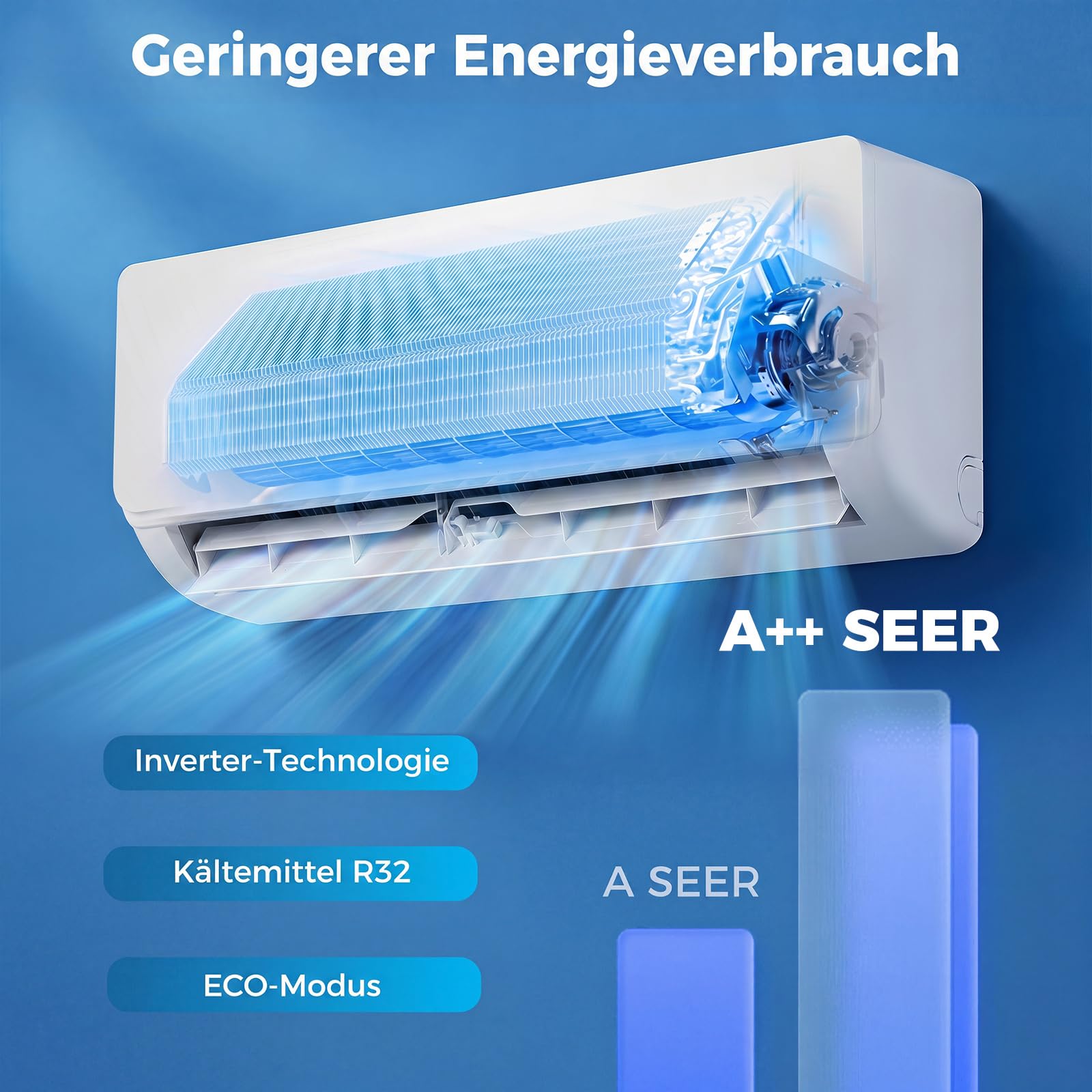 COSTWAY Klimaanlage Split 12000BTU, 3,4kW | Klimagerät leise mit Heizfunktion, WiFi & App & R32 Kältemittel, Klimasplittgeräte inkl. Montagematerial, Air Conditioner