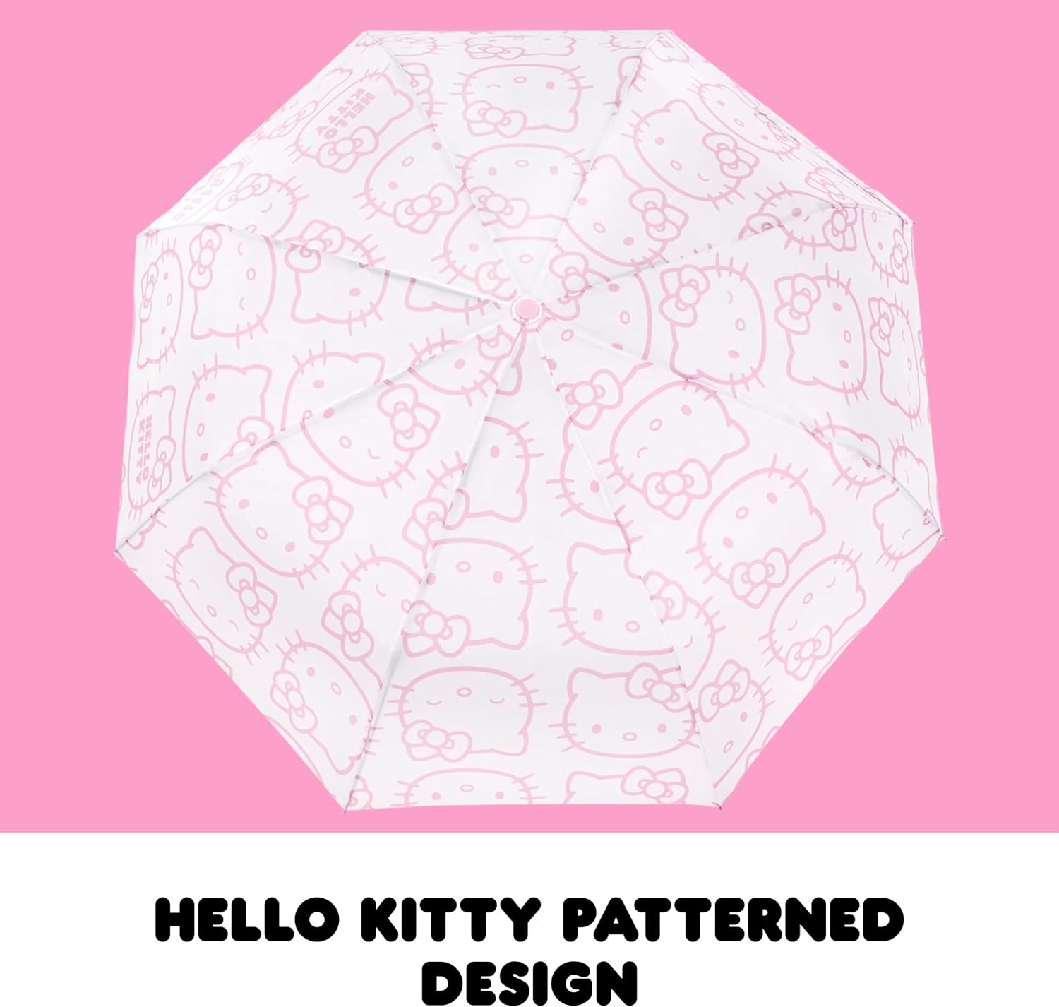 Hello Kitty Expression Umbrella, Compact Auto Open and Close, Durable Frame, Matching Sleeve, White Pink