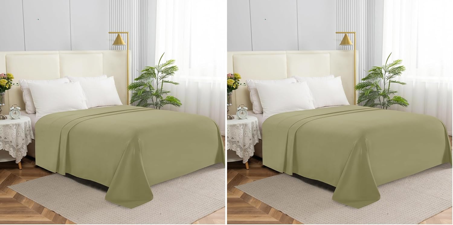 Elegant Comfort Premium Hotel Quality 1-Piece Flat Sheet, Luxury & Softest 1500 Thread Count Egyptian Quality Bedding Flat Sheet, Wrinkle, Stain and Fade Resistant, Full, Sage (Pack of 2)