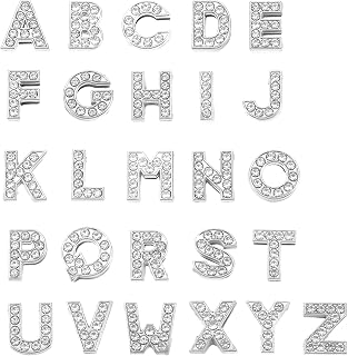 26 Pcs Rhinestone Letter Charms For Diy Jewelry Making A-Z Slide Crystal Alloy Alphabet Beads Letter Nail Shoes Charm For Junk Case Charms Nails And Phone Cases Diy Custom Name Initial Silver Charm