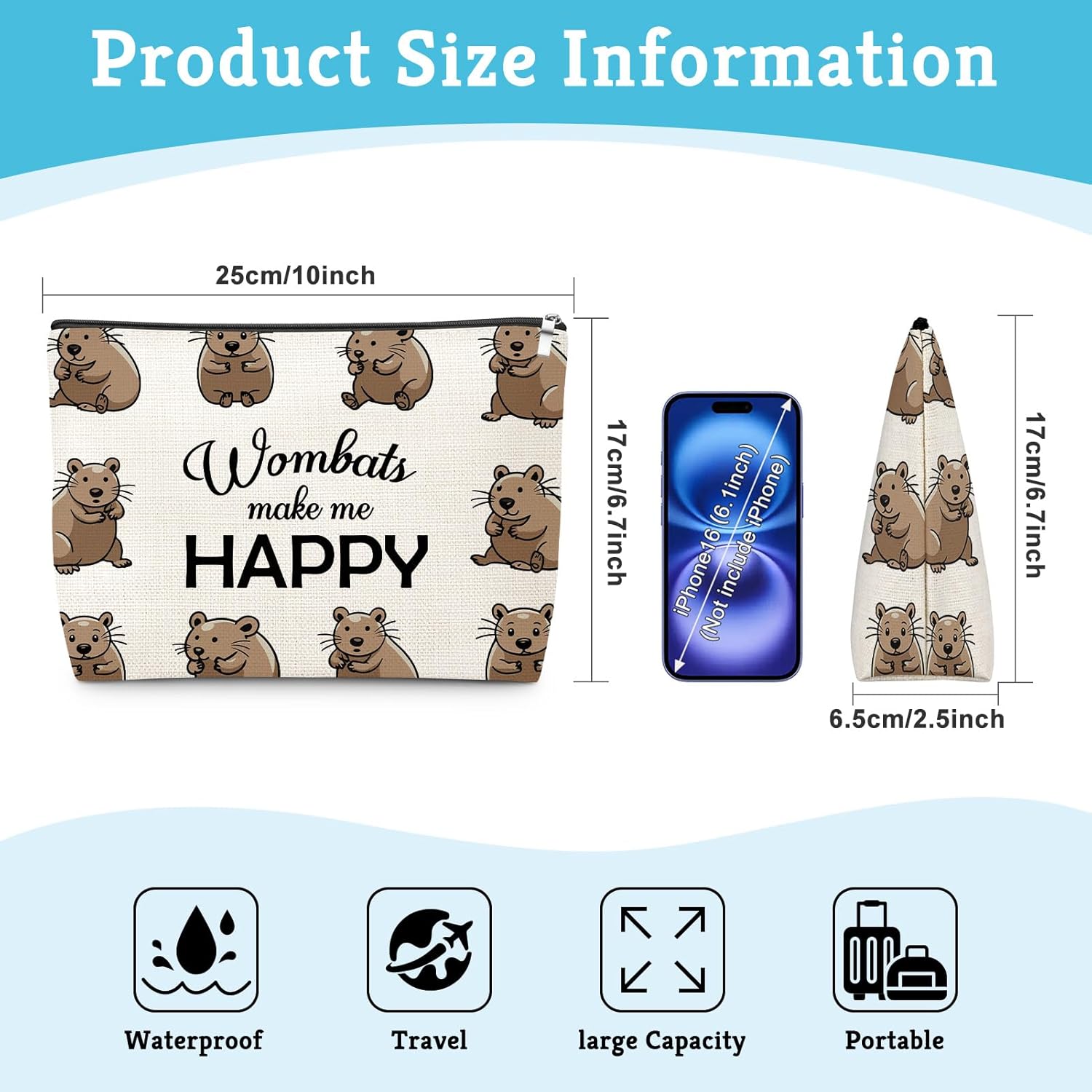 Wombat Themed Gifts Makeup Bag Wombats Gifts for Women Wombat Lover Australian Animal Gift Cosmetic Bag with Zipper Emotional Support Anniversary Birthday Present for Friend Her Travel Pouch - Image 2