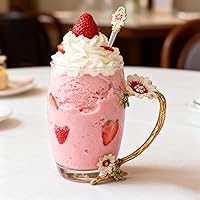 Vista 3 de Taza de té de cristal con cuchara y flores, regalo ideal para mujeres, especialmente mamá, en el día de San Valentín, Navidad, cumpleaños, taza