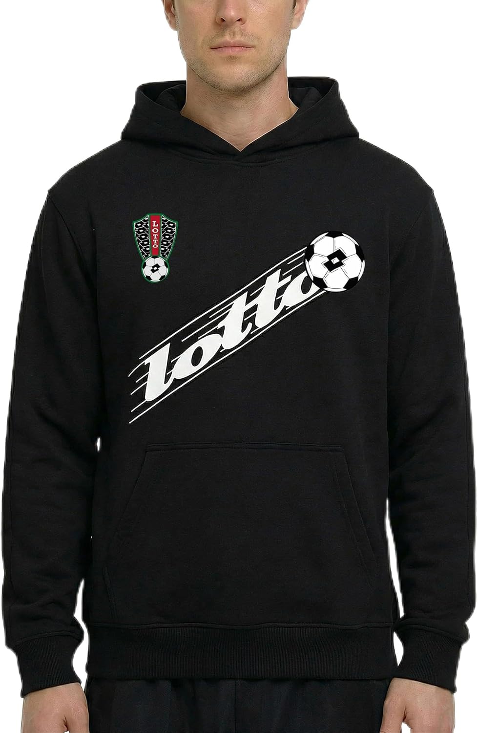 Lotto Men's Forza Pullover Hoody - 400gsm Organic Cotton Fleece - Heavyweight Football Graphic Sweatshirt