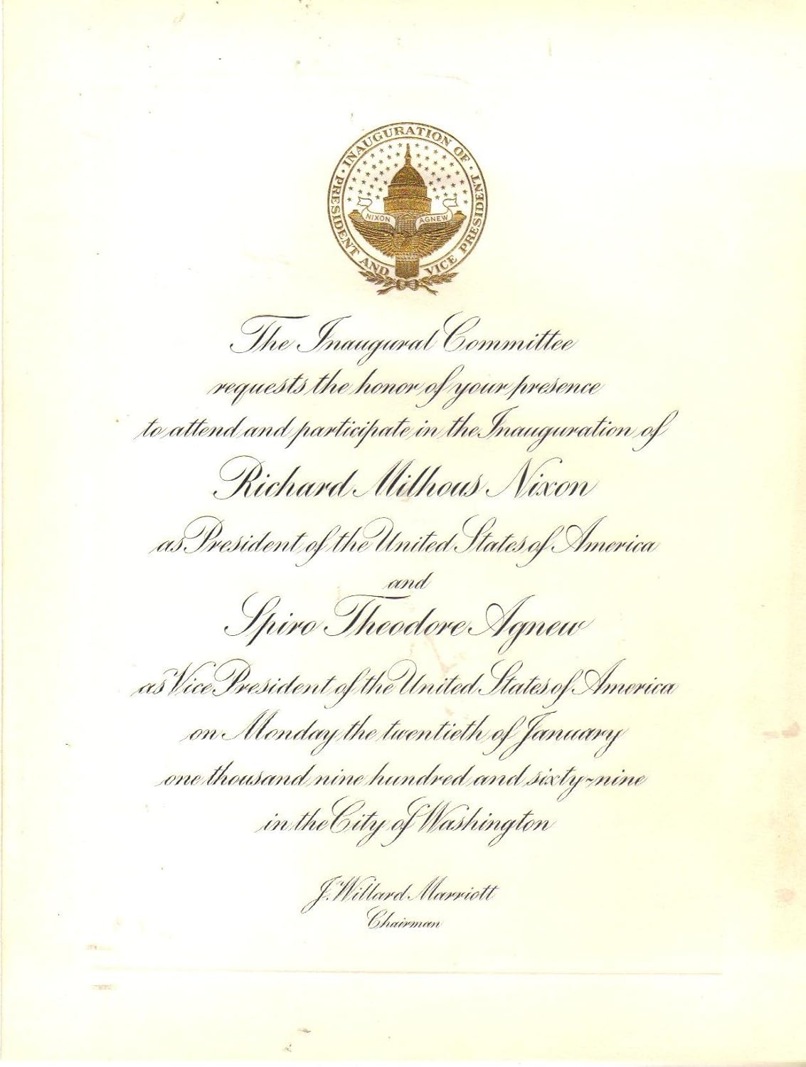 1969年 リチャード・ニクソン大統領、スピロ・アグニュー副大統領 就任