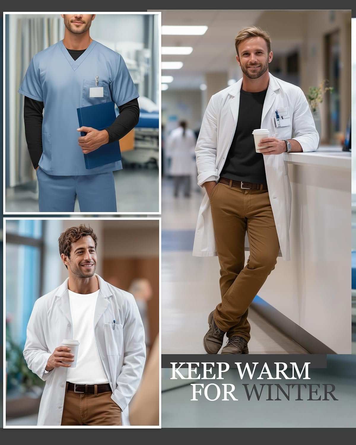 4 Pack Men's Long Sleeve Underscrub Shirts Nurse Crewneck Work Tops Stretchy Laying Undershirts Basic Tee - Image 2