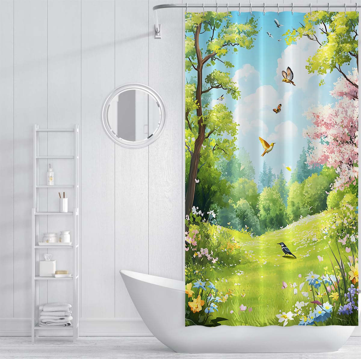 Verzauberter Wald Duschvorhang für Badezimmerdeko W180xL220 cm