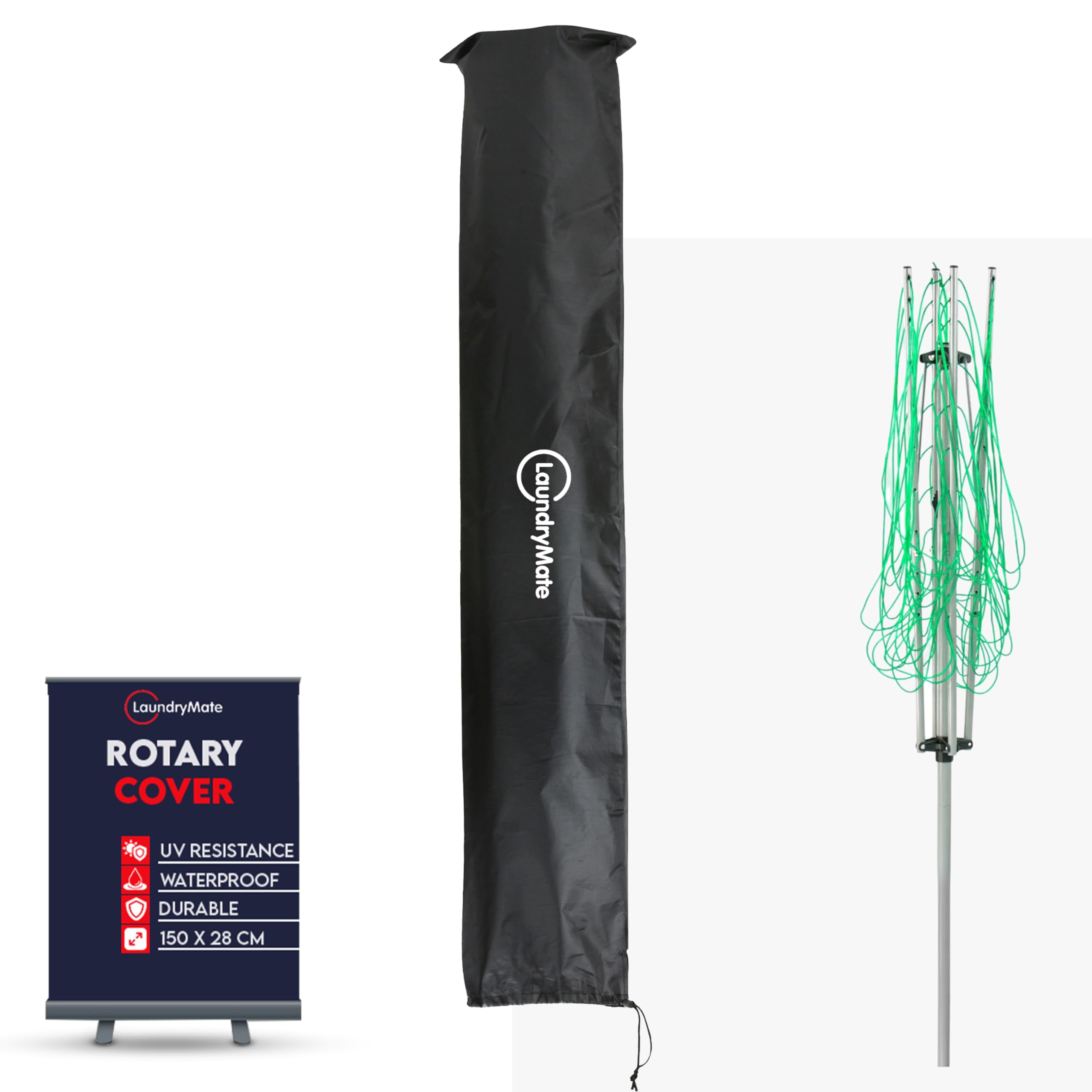Rotary Washing Line Cover 150x28cm – Heavy Duty 600D Oxford Rotary Airer Cover with Drawstring | Weather & Dust Resistant Rotary Dryer Cover Easy To Fold