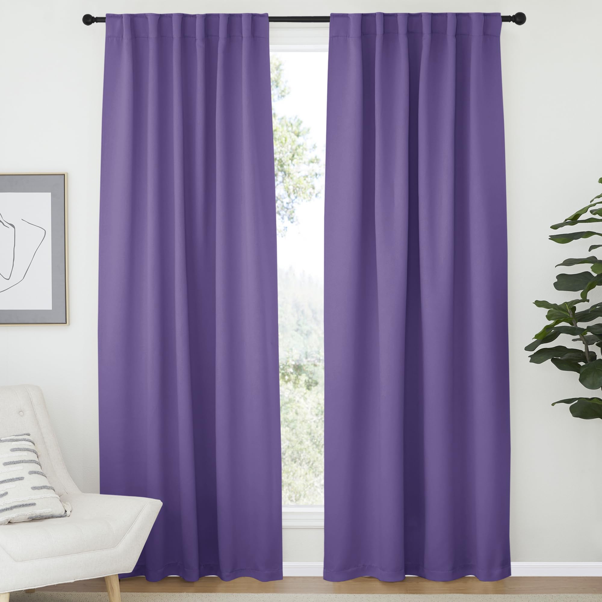 NICETOWN Light Reducing Curtain Panels Window Draperies - (Lilac Purple Color) 52x84 inch, 2 Pieces, Insulating Room Darkening Drapes for Bedroom