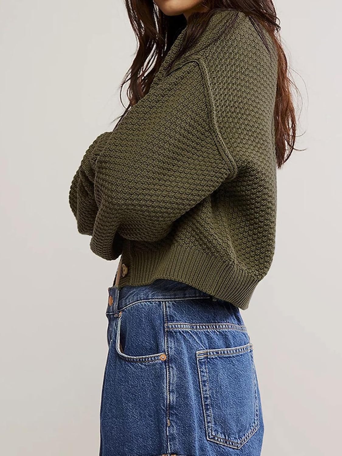 Cardigan Sweaters for Women,Long Sleeve Button Down Lightweight Cropped Short Cardigan - Image 2