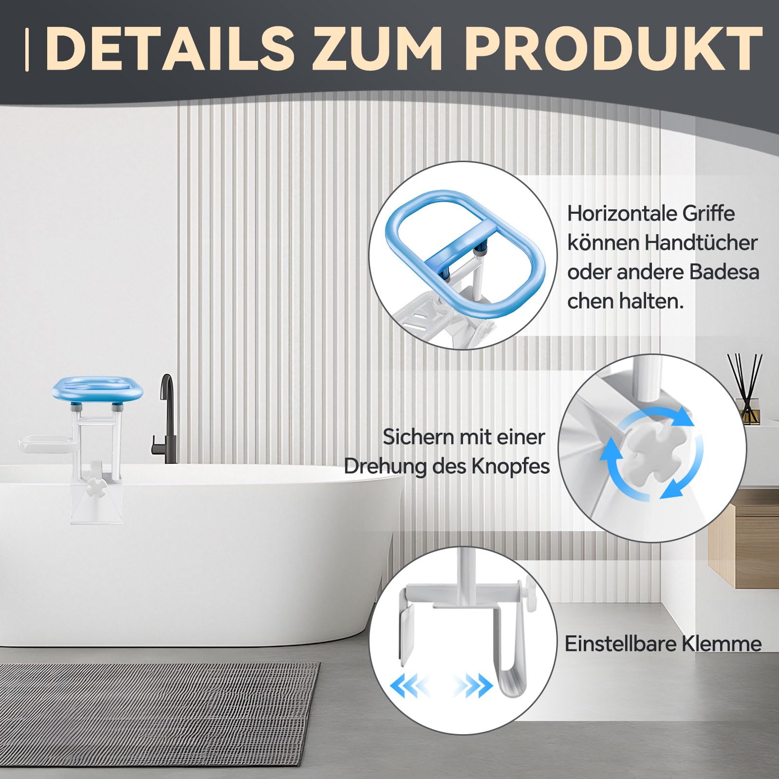 badewannen einstiegshilfe für senioren, badewannengrif f haltegriff badewanne ohne Bohren, wannengriff mit Seifenkiste,geeignet für Haltegriff Badewanne Wanddicke 8–13 cm