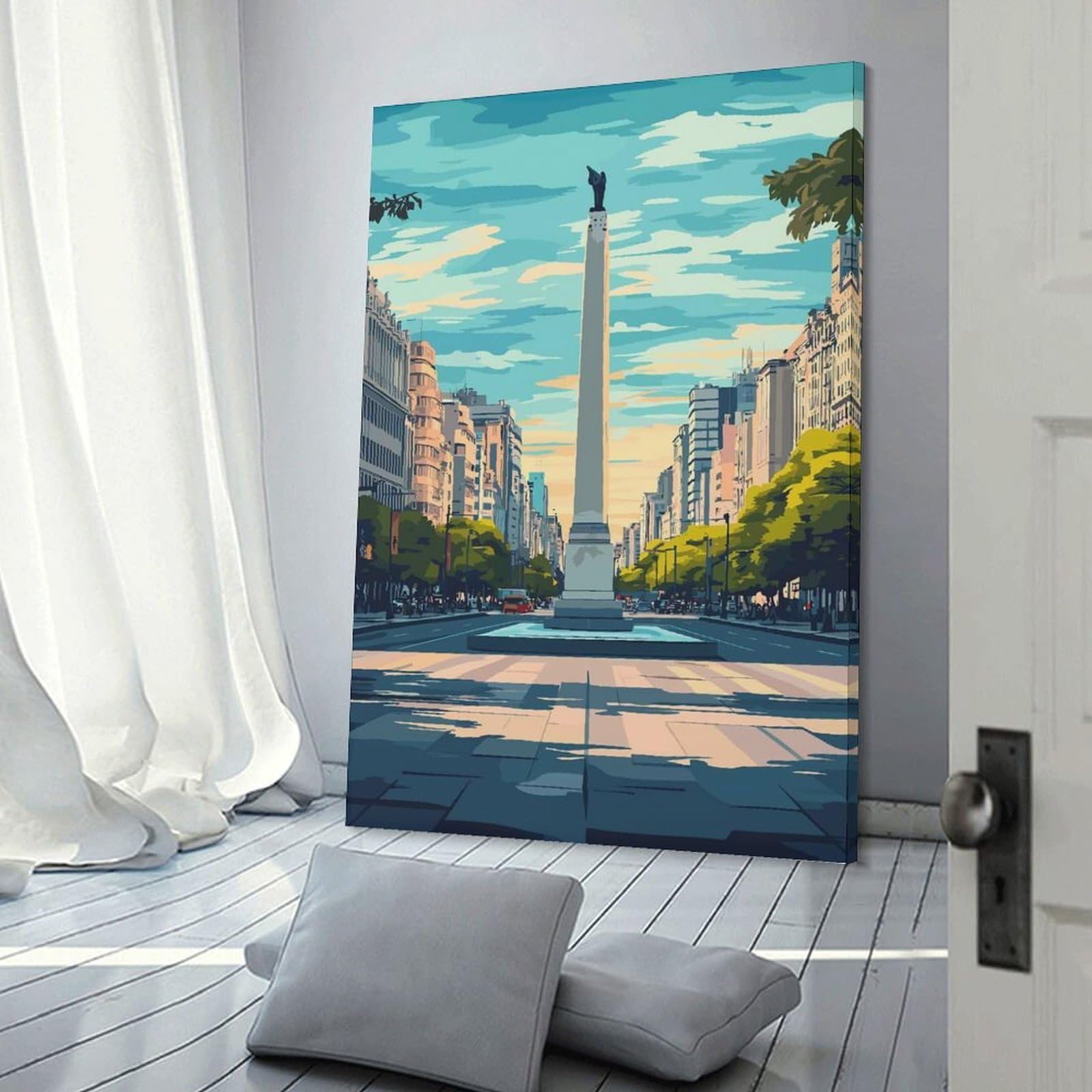 Junmoney Obelisco De Buenos Aires Illustration Room Decor Wall Art, 20x30inch(50x75cm), for Gallery Wall Decor And Room Displays, Decorative Artwork with Flexible Styling