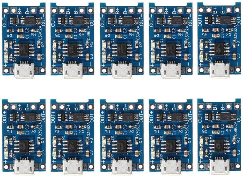 HiLetgo 10pcs 5V 1A 18650 Lithium Battery Charging Board TP4056 Lithium Battery Charging Board Micro USB Charge Module With Protect
