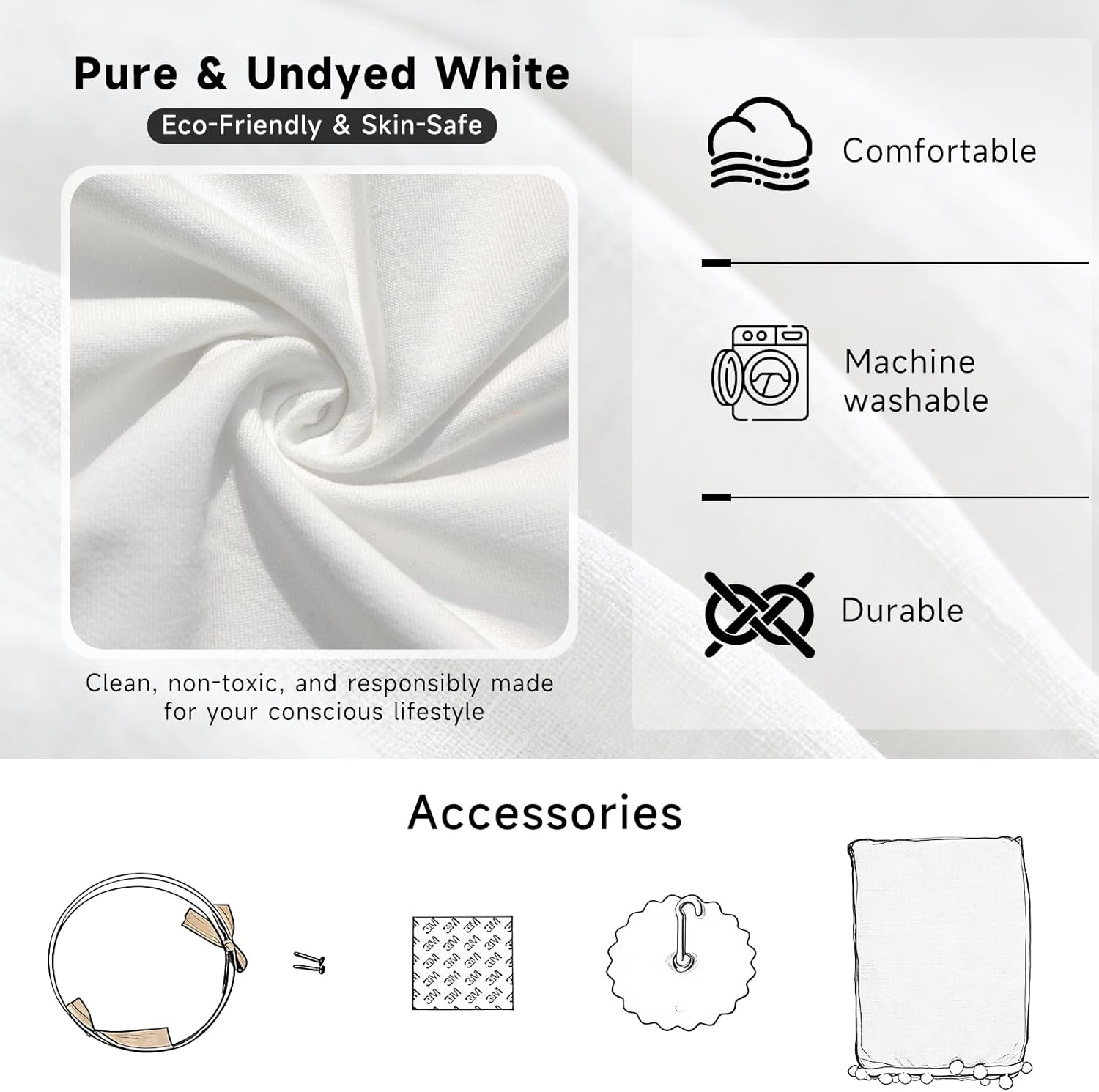 Bed Canopy with Pom Pom Cotton Canopy for Kids Crib Baby Girl Netting Cover Canopy Crib Curtain Reading Nook Hanging Tent Nursery Play Game Castle Room Decoration (White)