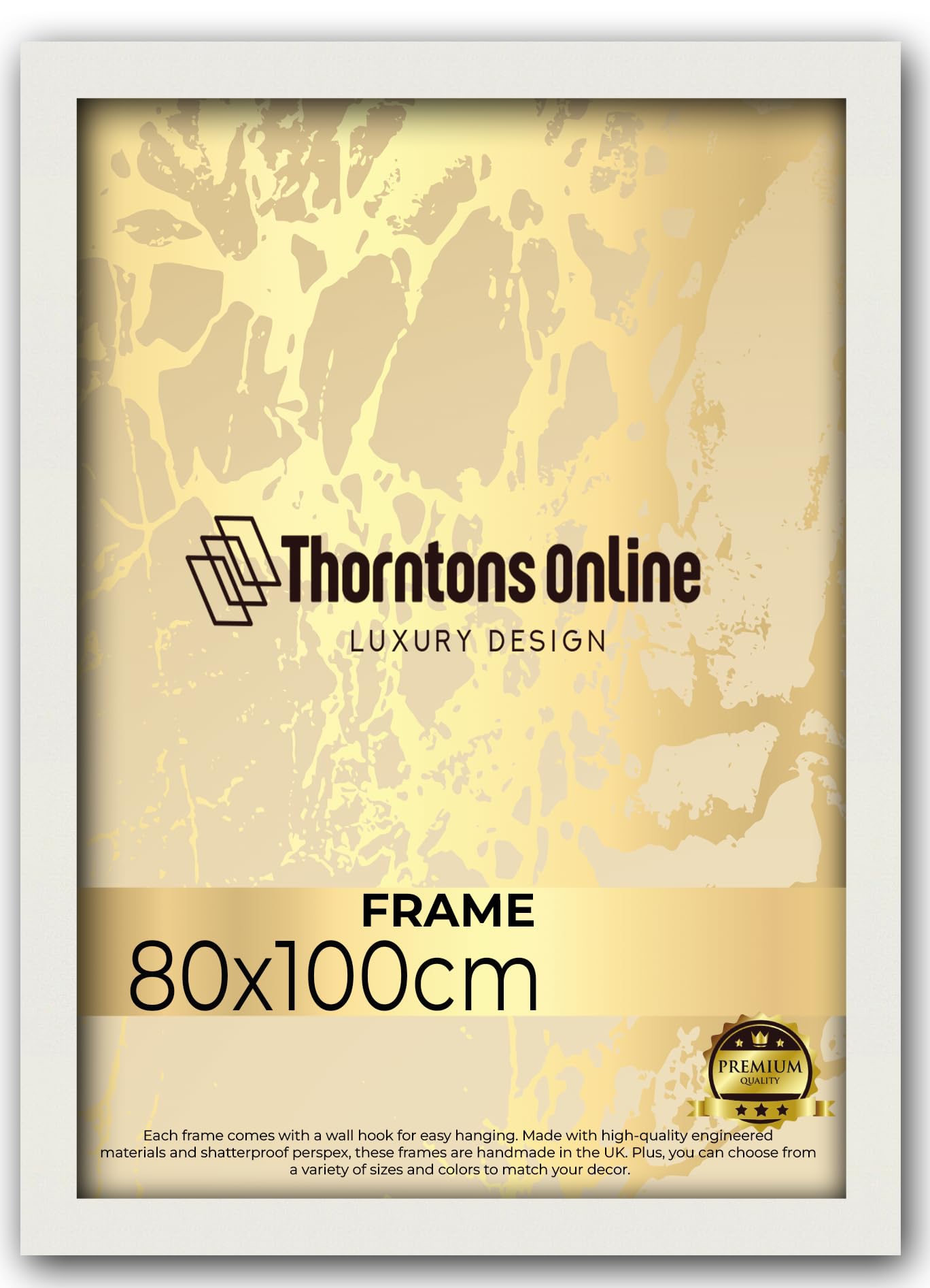 Thorntons White Extra Large Gallery Picture Photo Frame 80x100cm With Clear Perspex Front & Wall Mounting-Solid MDF Wood-Horizontal and Vertical Wall Display-100cm x 80cm (White)