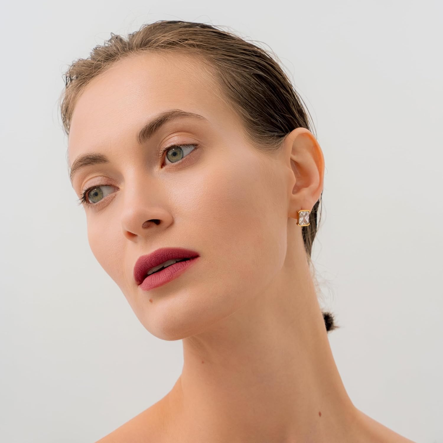 Waterproof Stud Earrings for Women | Hypoallergenic Earrings | Gold Plated Studs | Silver Studs | 18K Gold PVD Plated | Tarnish Free Jewelry | Cubic Zirconia Earrings - Image 2