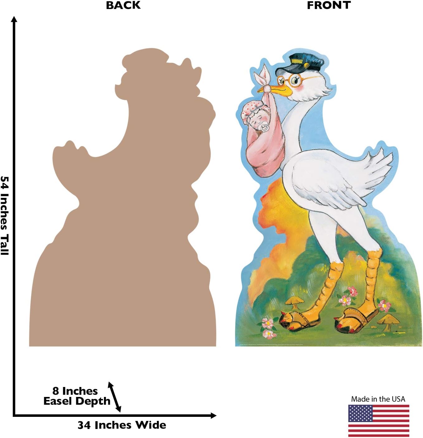 Cardboard People Stork with Baby Boy Life Size Cardboard Cutout Standup