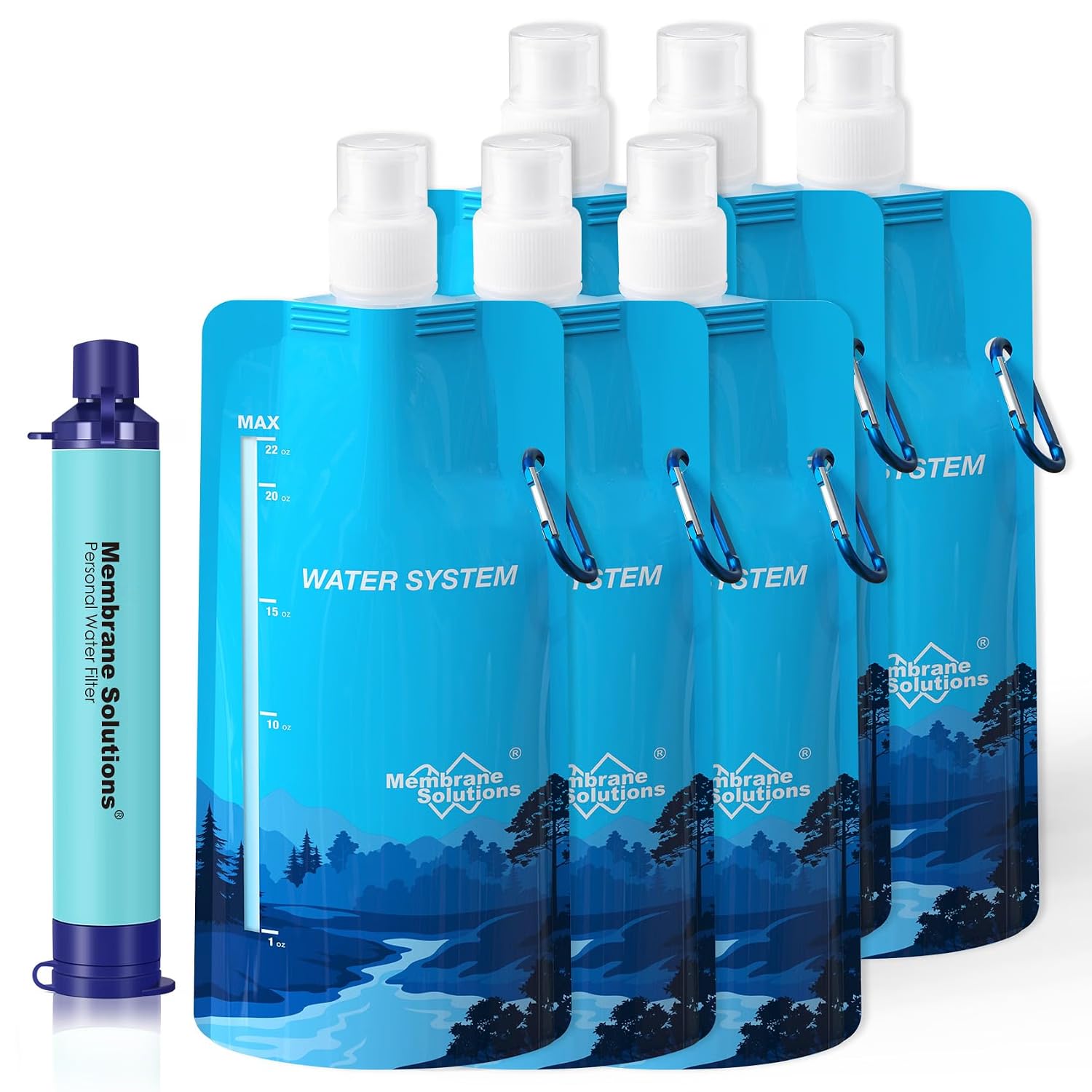 Membrane Solutions Bolsas de agua exprimibles con pajita de filtro de agua