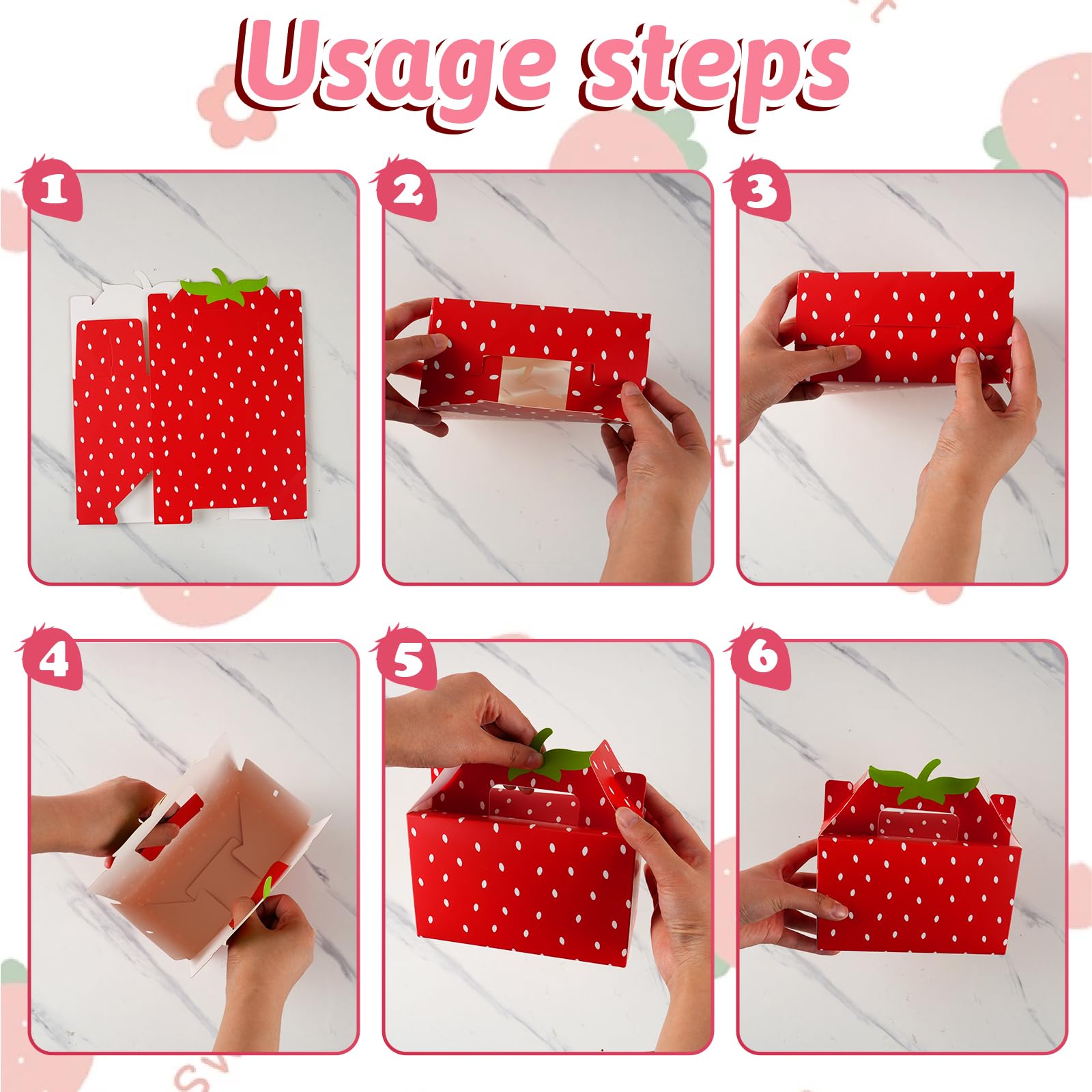 GRADESIN Strawberry Box for Party Favors, 24 Pcs Strawberry Gift Candy Treat Boxes Bags for Berry First Birthday Baby Shower Party Decor Supplies, 6.3 x 3.2 x 3.9 Inch